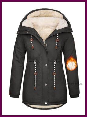 Plus Size Winter Parka Coat Fleece Lined Hooded Long Overcoat